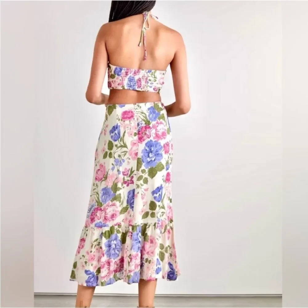 Reformation Riya Cutout Floral Print Midi Dress Sz 0